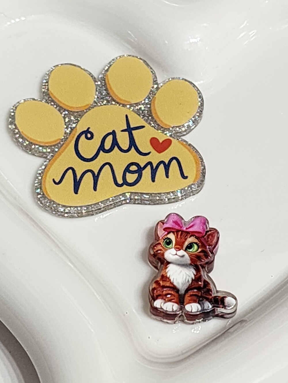 Cat Mom Flatback Focal Beads Pawprint Keychain Crafts Magnet Beaded Pen Bag Clip
